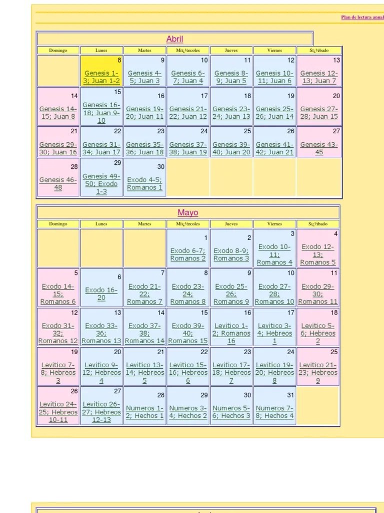 Plan De Lectura Biblica Para Imprimir Gratis