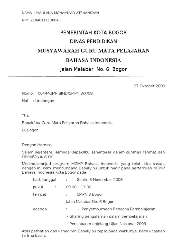 Contoh Surat Resmi Bahasa Indonesia | PDF