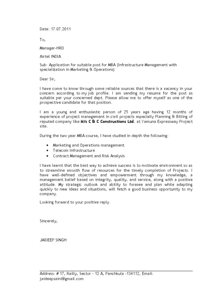 Cover Letter Airtel PDF