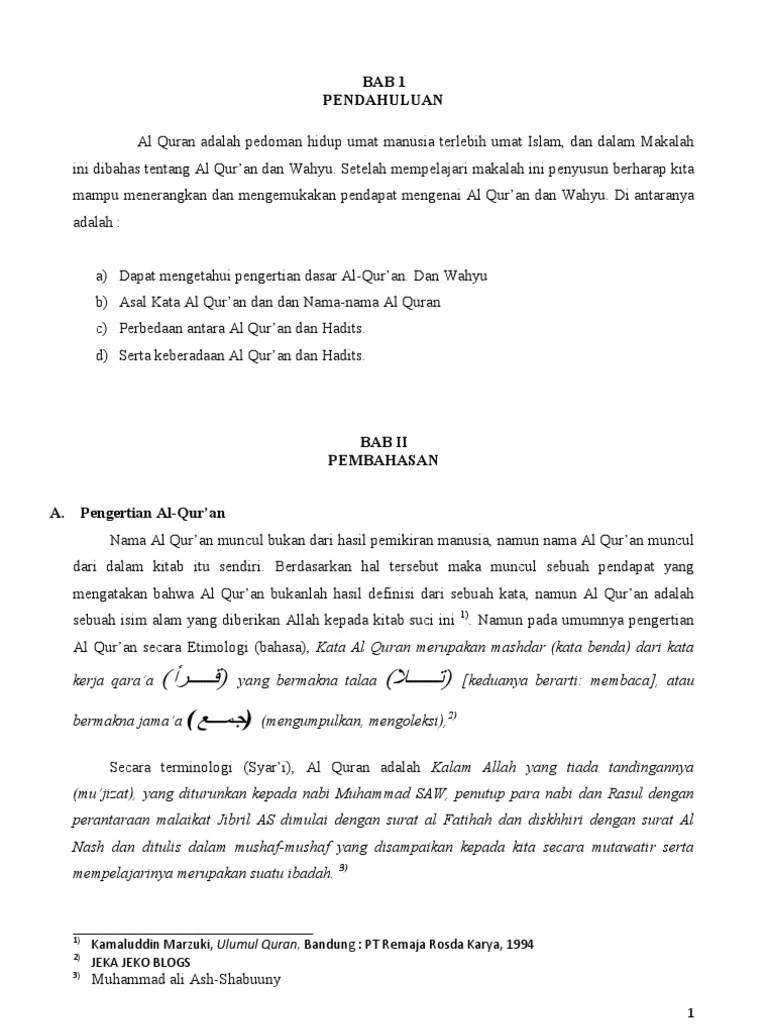 Makalah Mata Kuliah Ulumul Qur&rsquo;an &ldquo;Qur&rsquo;an Dan Wahyu' | PDF