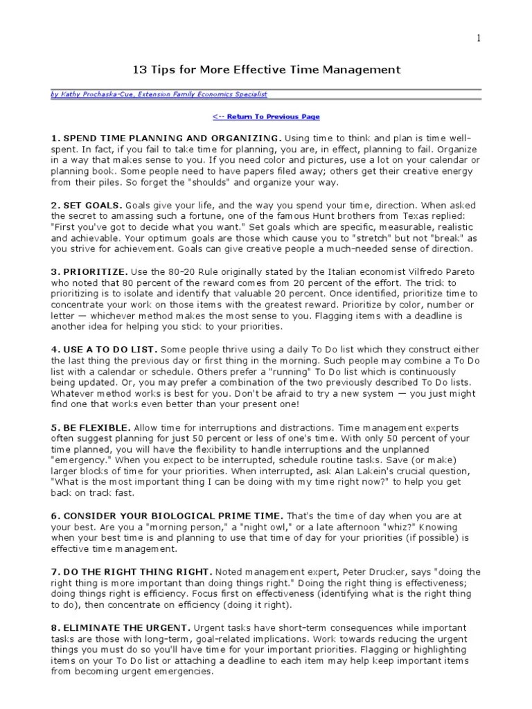 13 Tips For More Effective Time Management PDF Time Management