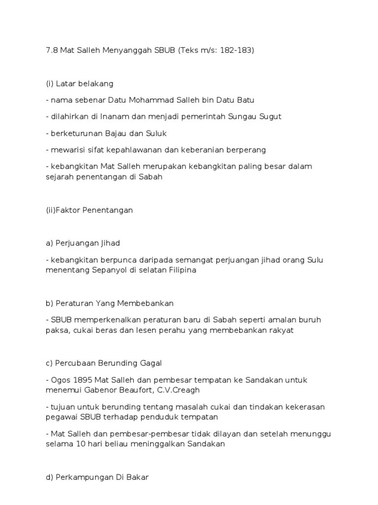Sejarah tingkatan 3 bab 7 penentangan masyarakat tempatan quiz quizizz. Peristiwa Penentangan Mat Salleh Terhadap Sbub Di Sabah