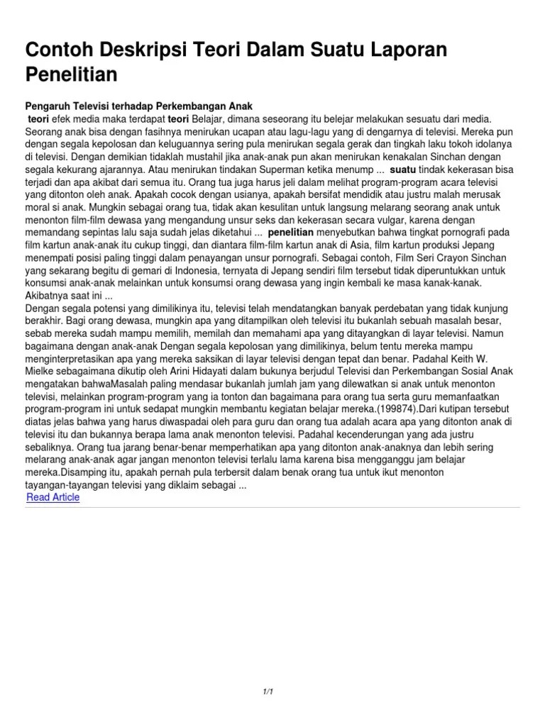 Contoh Deskripsi Teori Dalam Suatu Laporan Penelitian | PDF