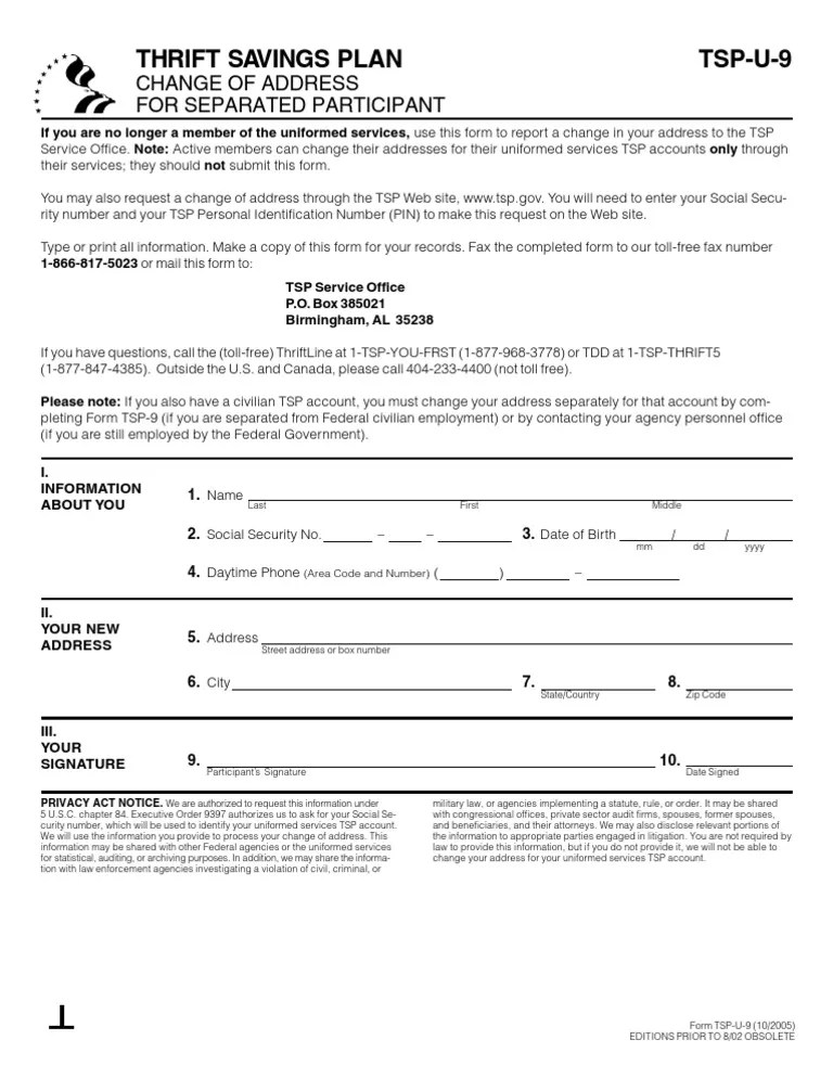 TSPU9 Change of Address Form National Security Politics