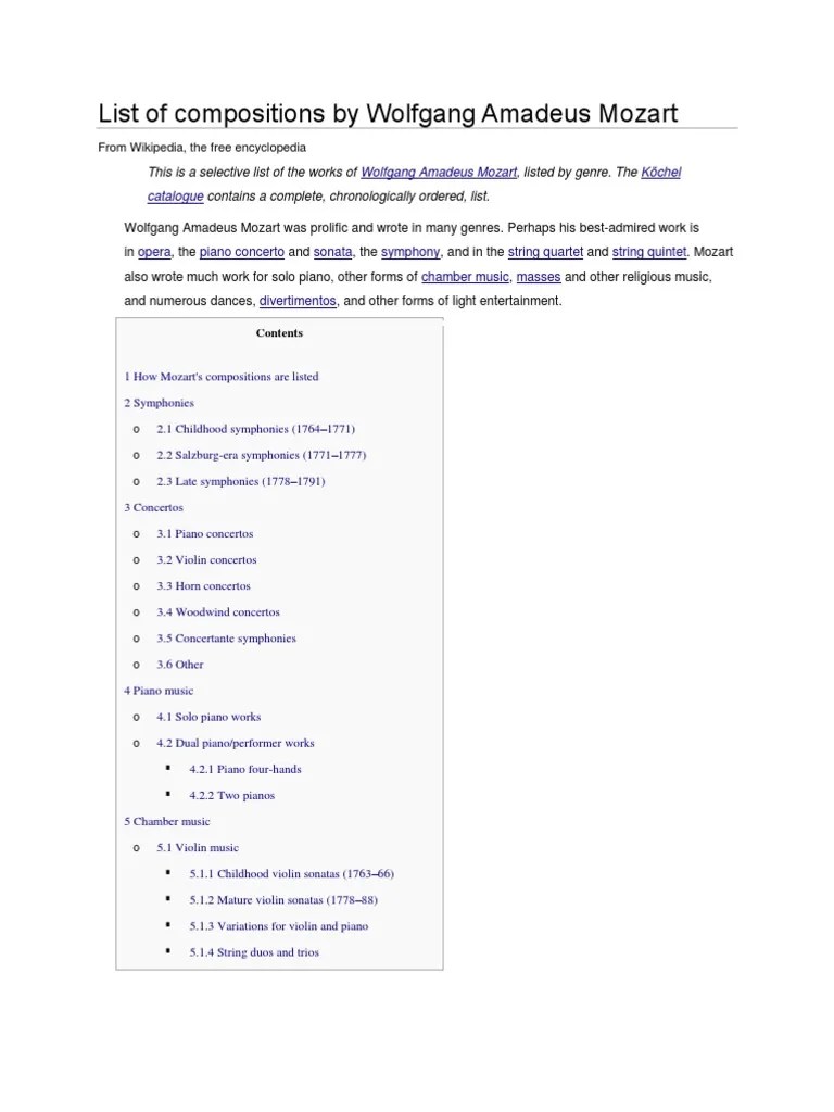 List of compositions by Wolfgang Amadeus Mozart