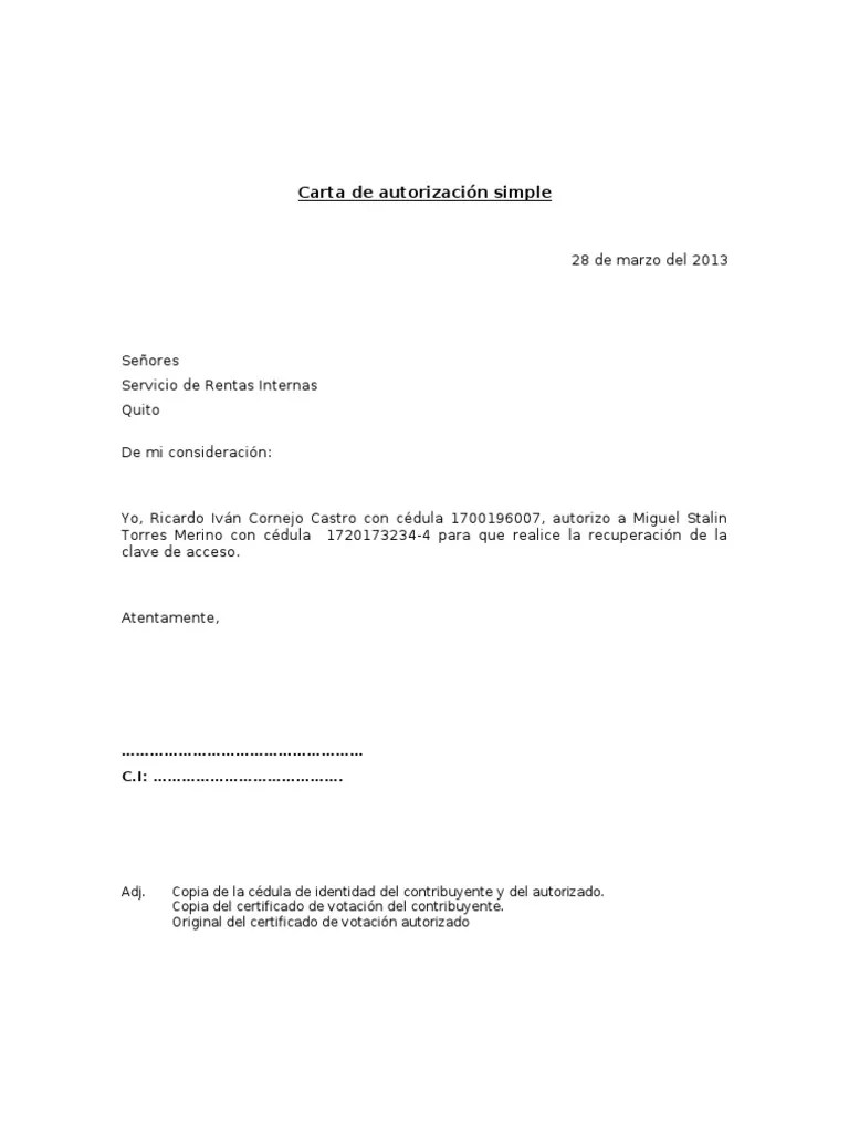 Carta de Autorizacion Simple PDF