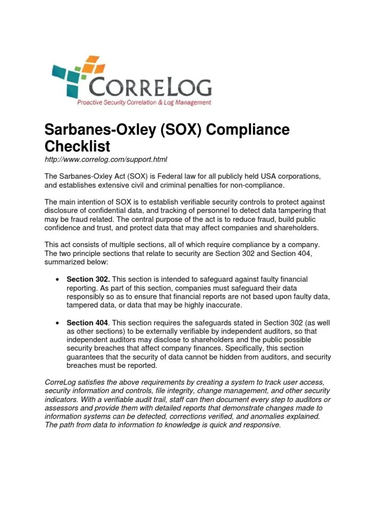 SOX Compliance SarbanesOxley Act Audit