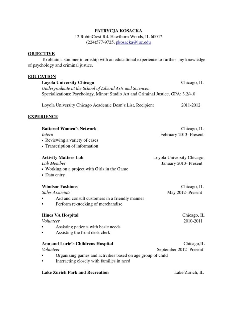 Resume Chicago Wellness