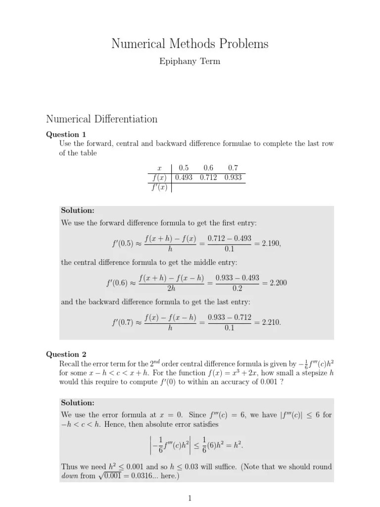 Questions Solutions Integral Numerical Analysis
