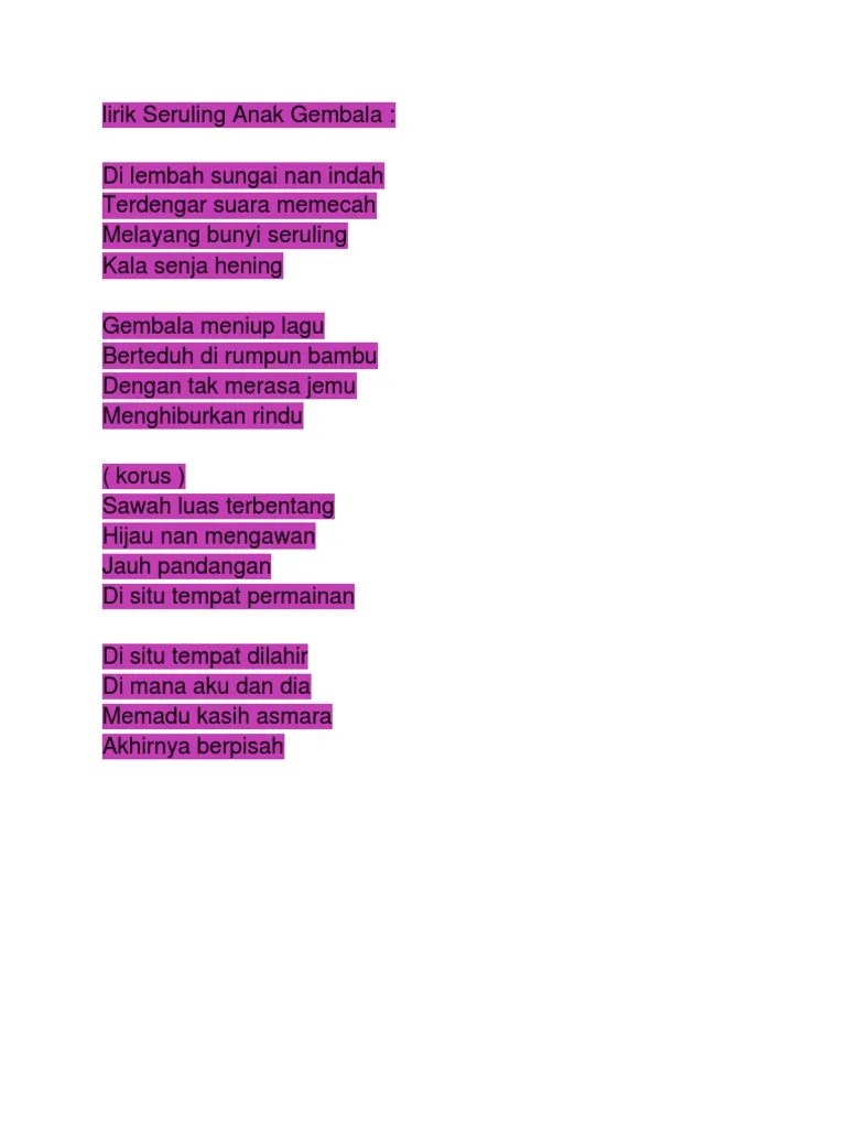 Lirik Seruling Anak Gembala | PDF