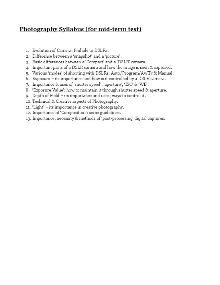 Photography Syllabus (Mid Term) PDF