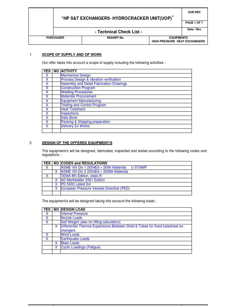 CheckList Heat Exchangers PDF PDF Nondestructive Testing Welding