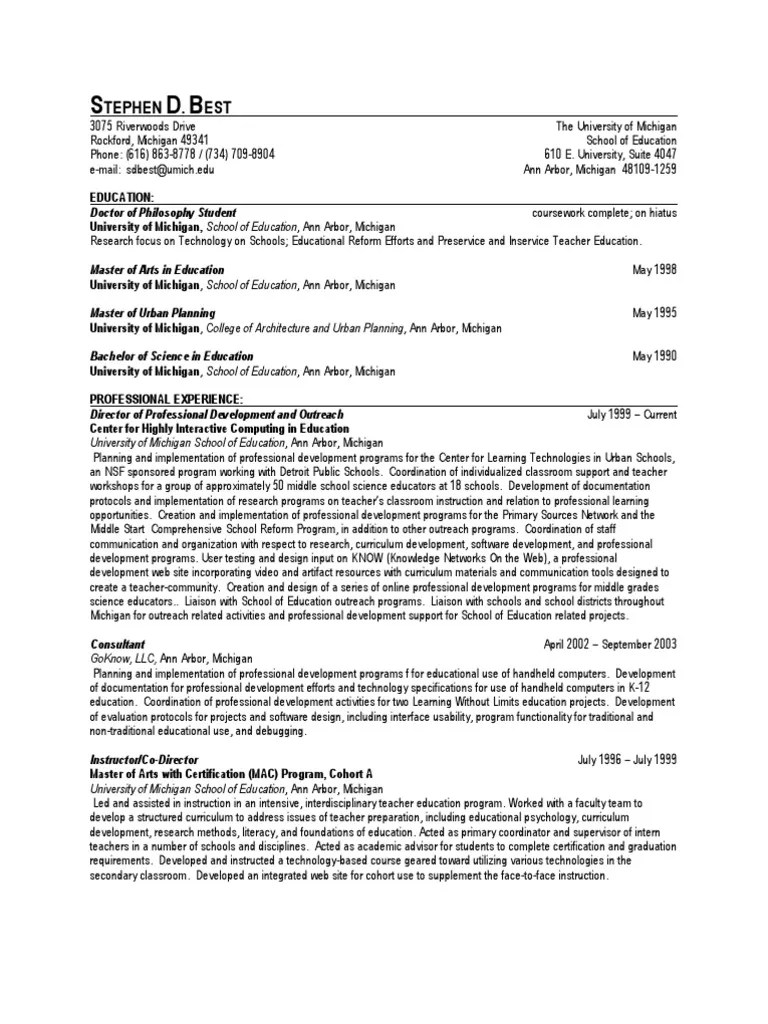 Best Resume PDF University Of Michigan Schools