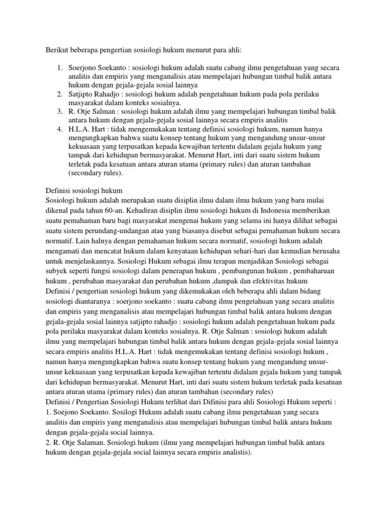 Berikut Beberapa Pengertian Sosiologi Hukum Menurut para Ahli | PDF