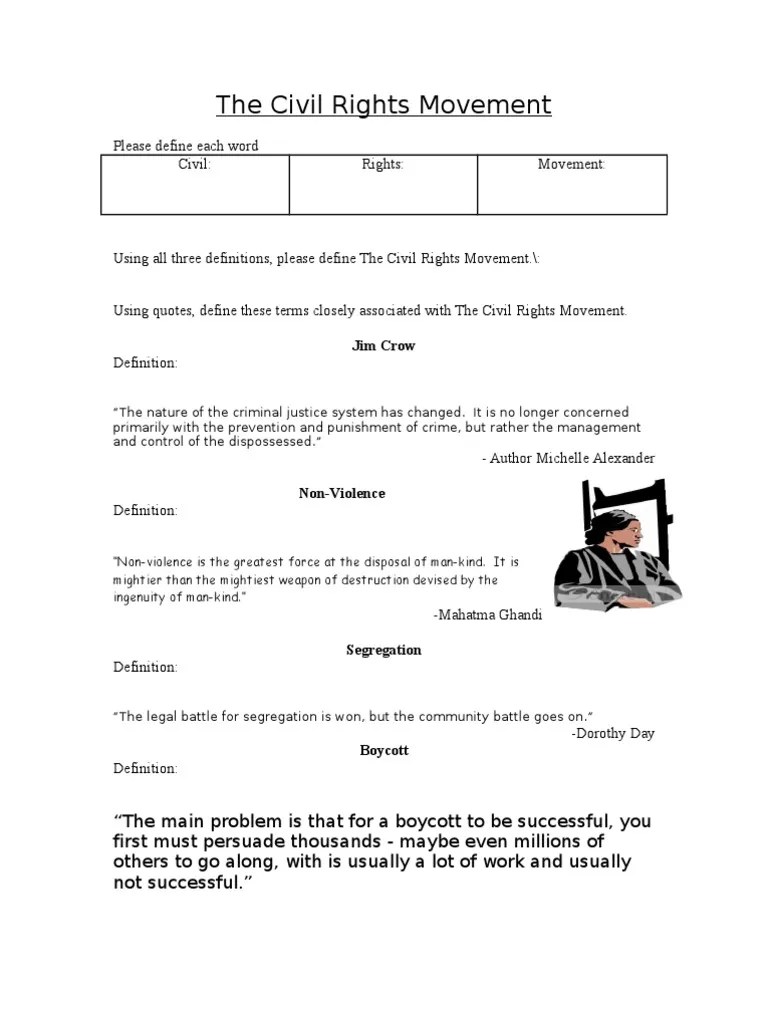 Civil Rights Movement Vocabulary Worksheet