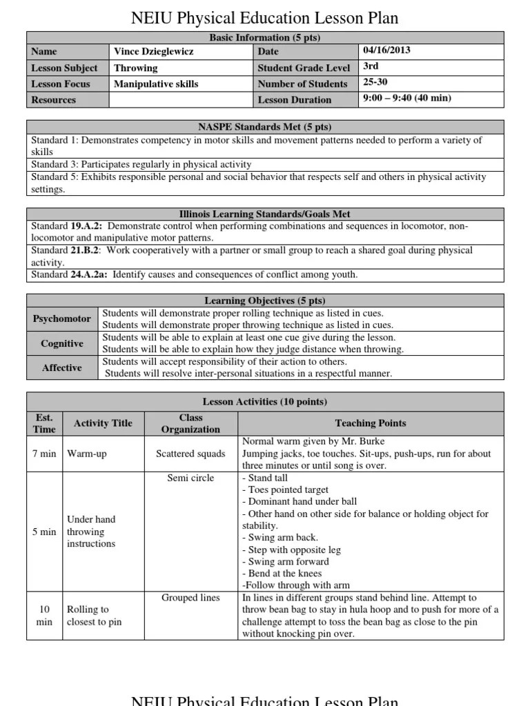 Lesson Plan 3rd grade Lesson Plan Physical Education