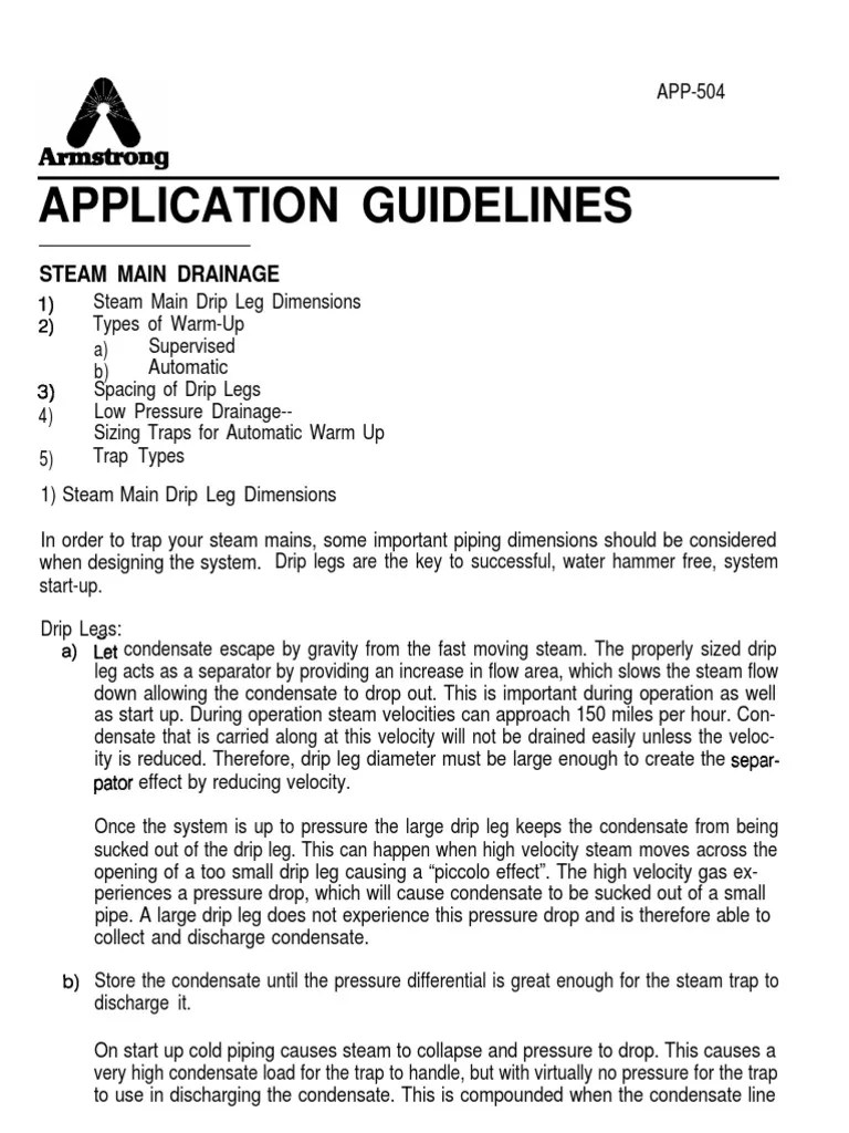 Drip Leg Height Steam Pressure