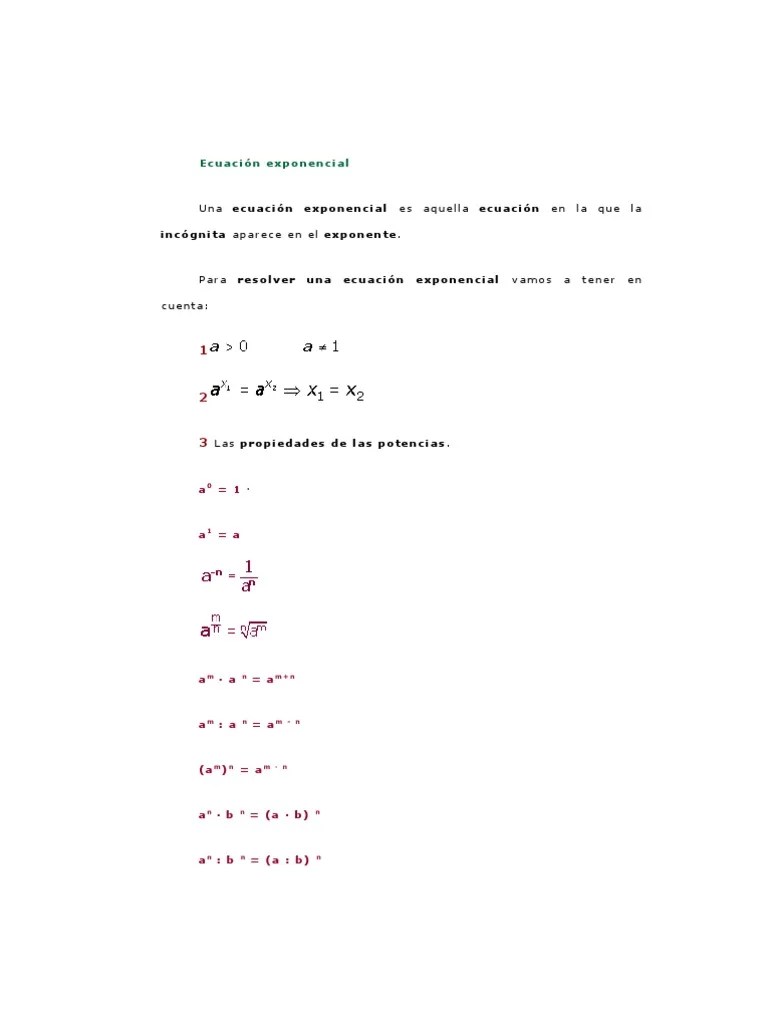 Para Despejar Una Incógnita Exponente de Una Potencia PDF