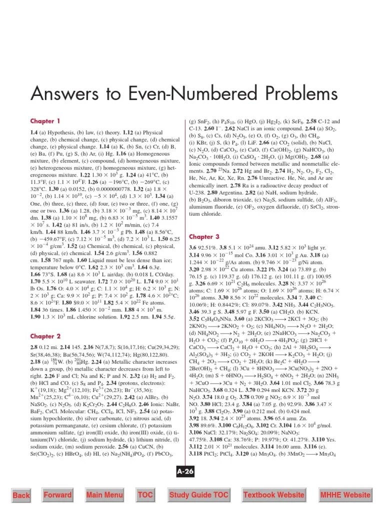 Chemistry WebBook [Raymond Chang] Answers to EvenNumbered Problems