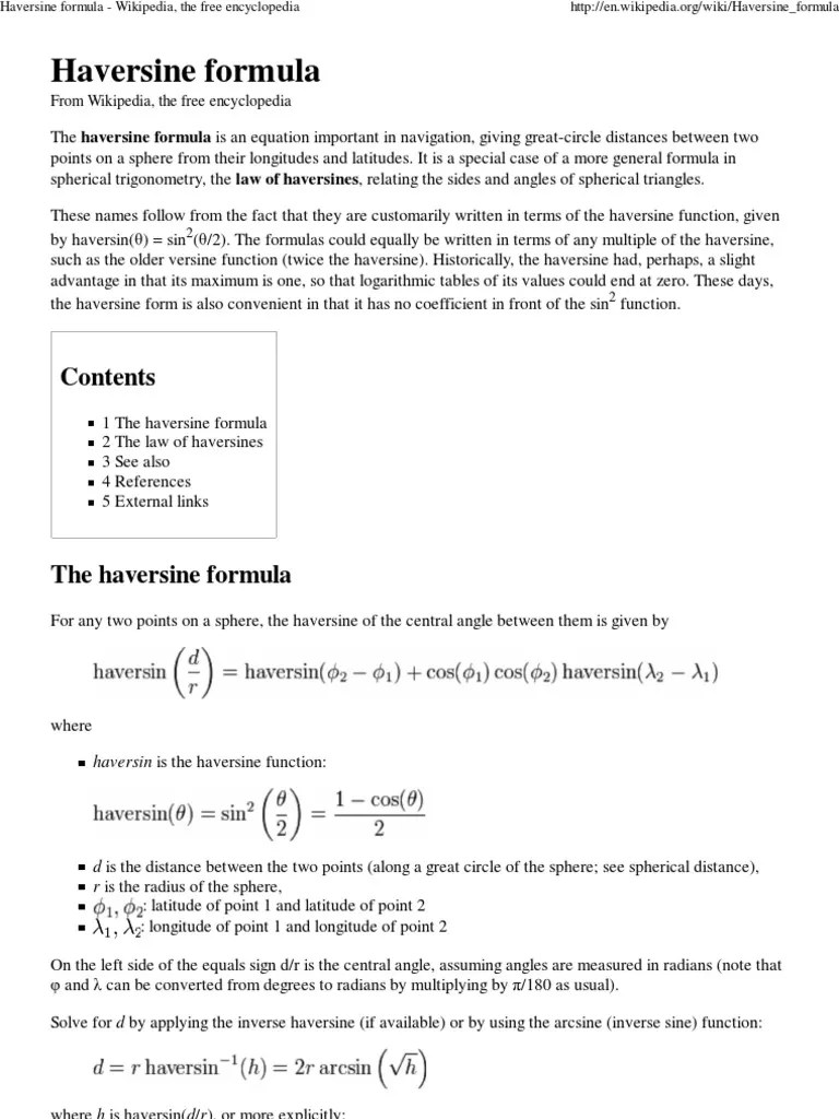 Haversine Formula Wikipedia, The Free Encyclopedia PDF Euclidean