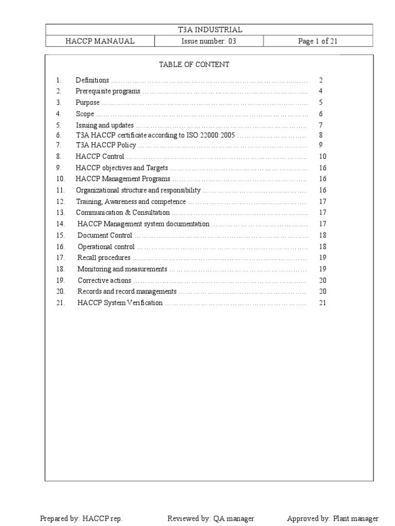 Haccp Manual 03 Hazard Analysis And Critical Control Points