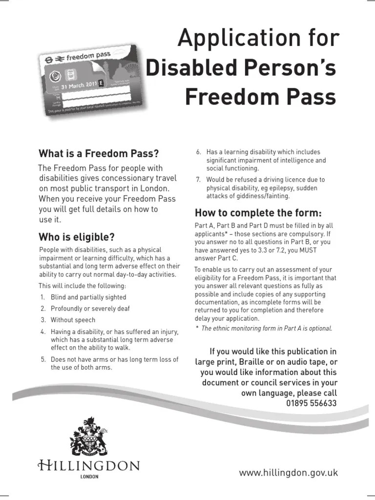 freedom pass application form.pdf Disability Learning Disability