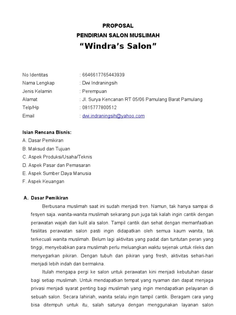 Proposal Pendirian Salon Muslimah Windra&rsquo;s Salon | PDF