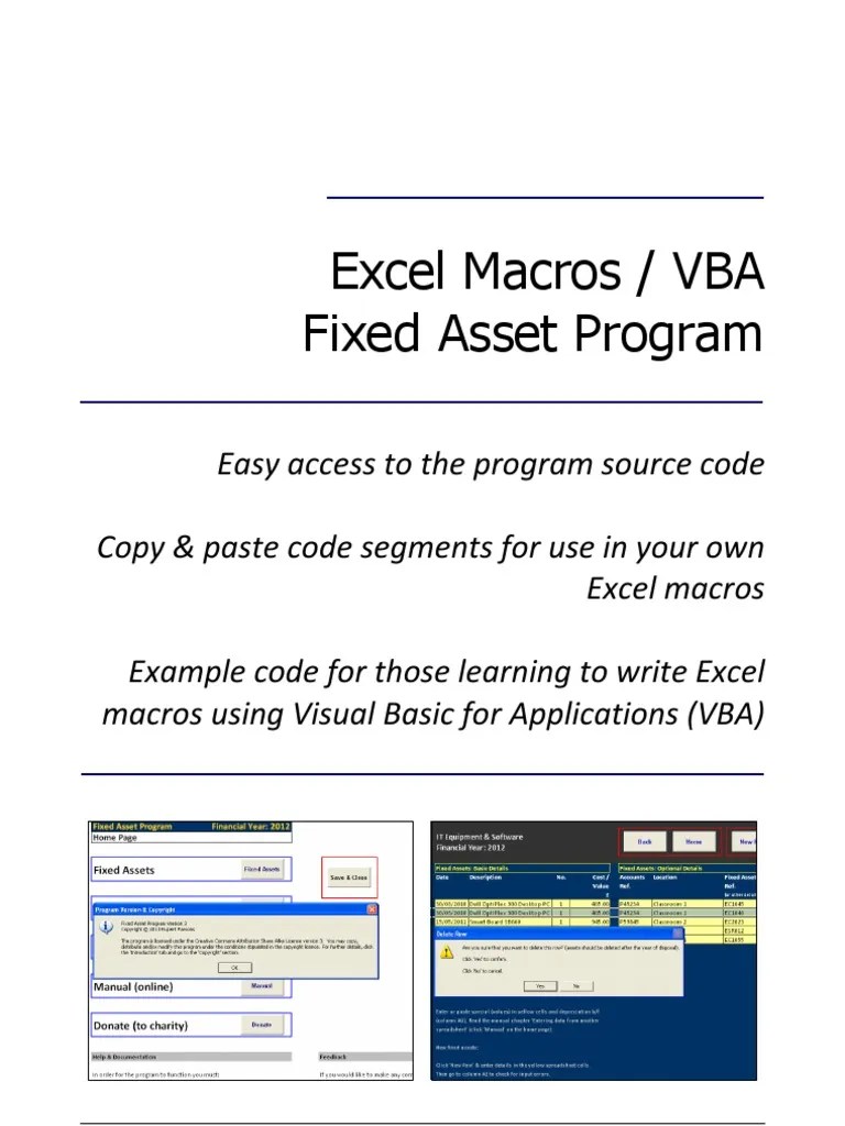 Excel Macros / VBA (Fixed Asset Program) Visual Basic For
