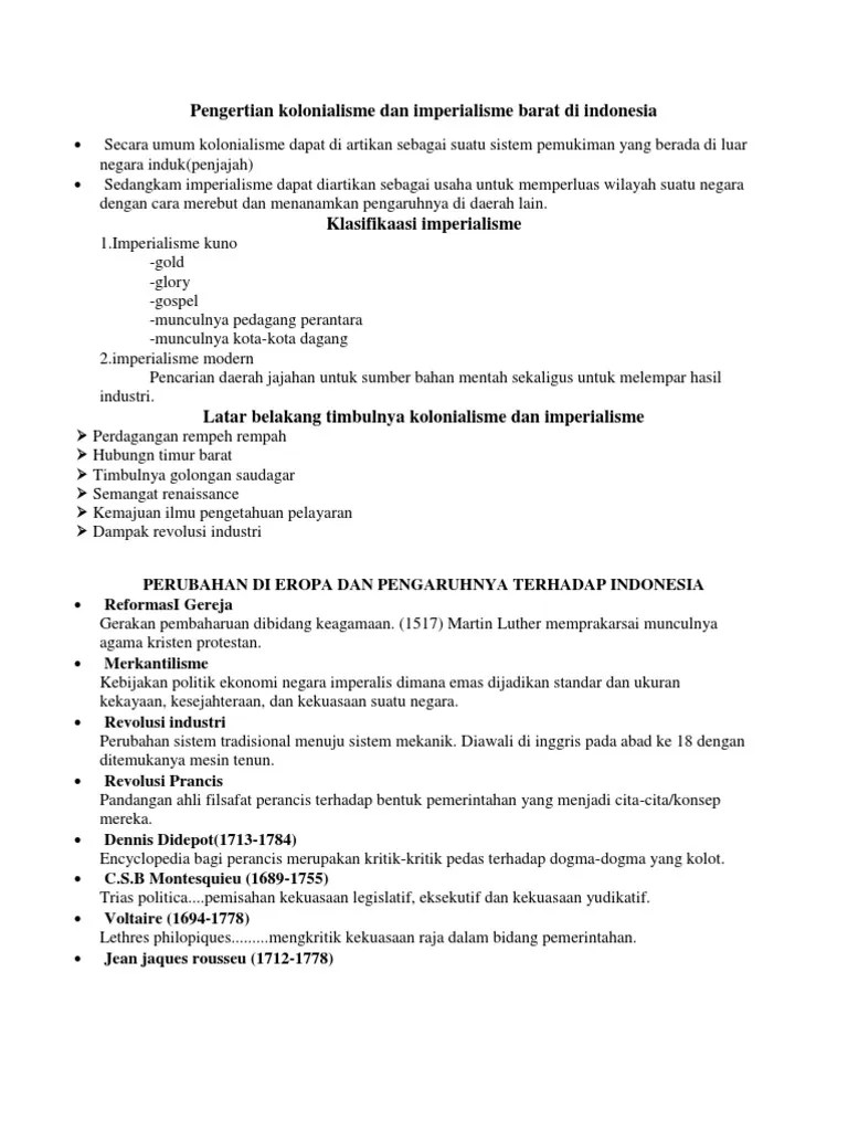 Pengertian Kolonialisme Dan Imperialisme Barat Di Indonesia | PDF