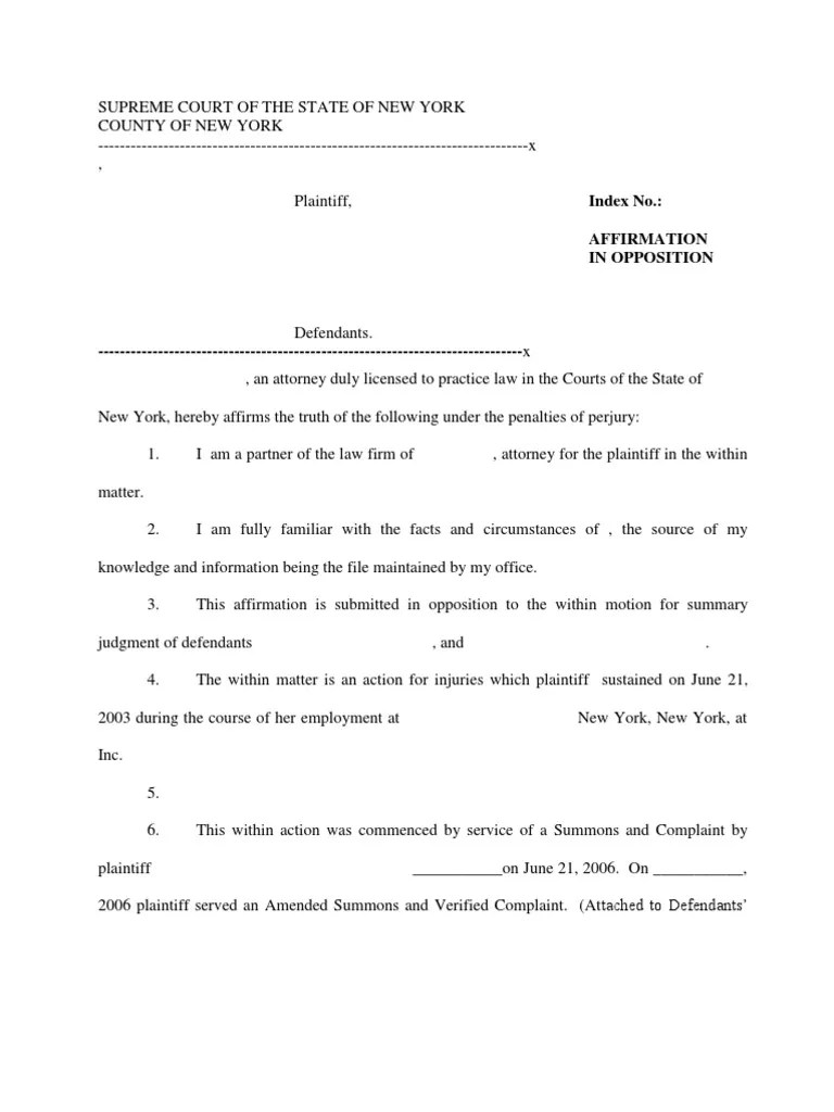 Affirmation in Opposition To Motion For Summary Judgment PDF
