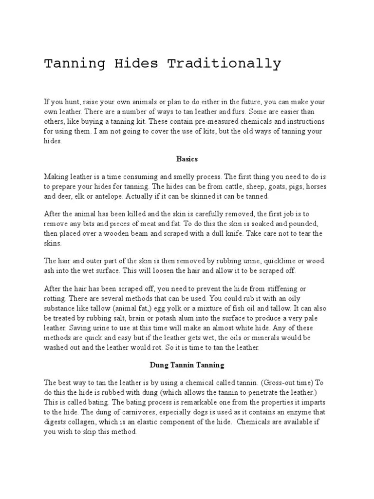 Tanning Hides A Traditional Method PDF Leather Hide (Skin)
