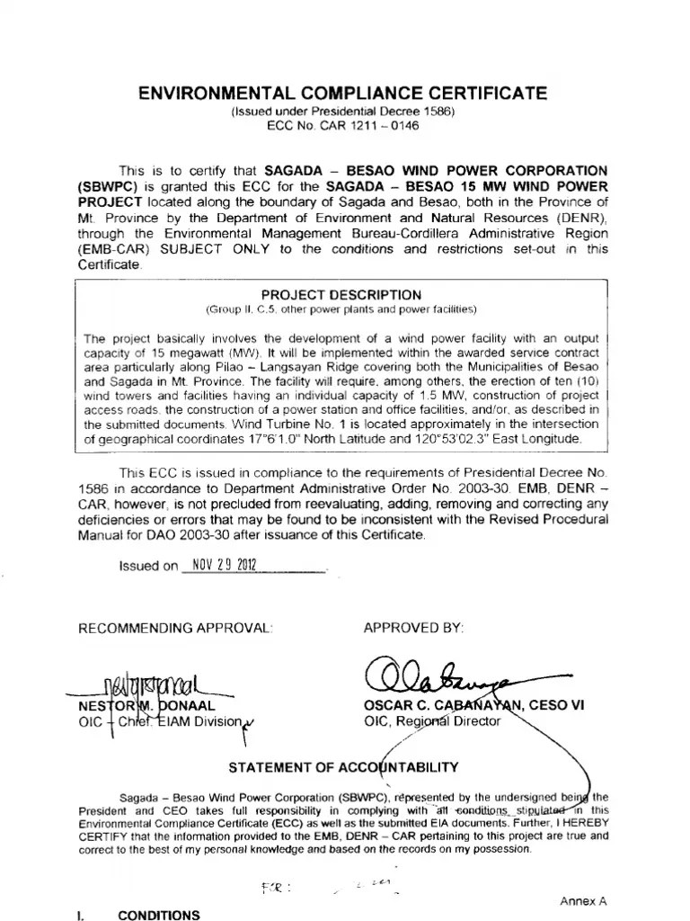 Environmental Compliance Certificate (ECC) for Sagada Regulatory