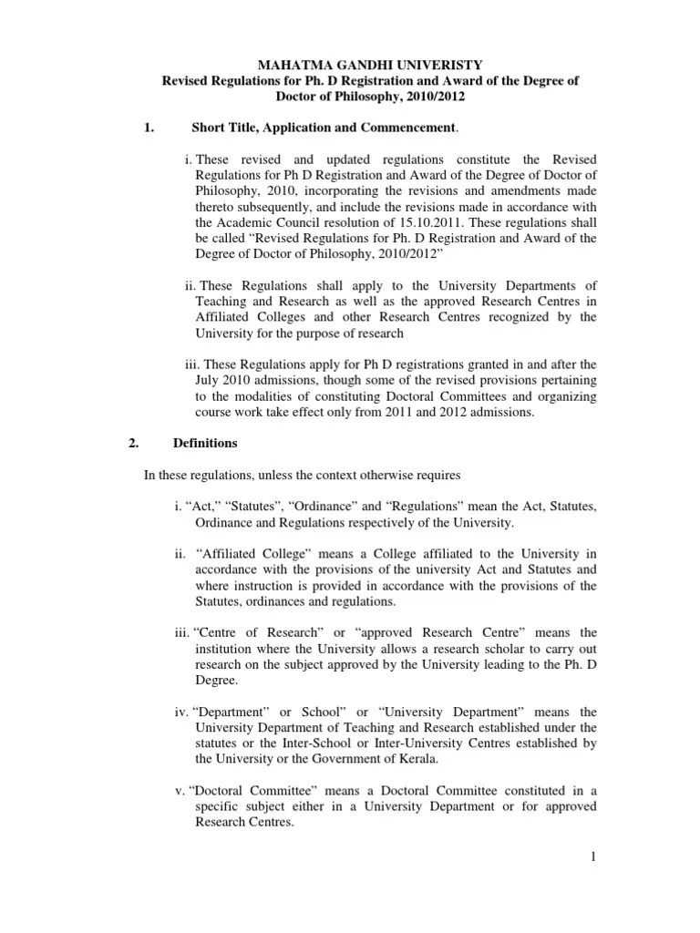 PhD Regulations 2012 Revised Doctor Of Philosophy Thesis
