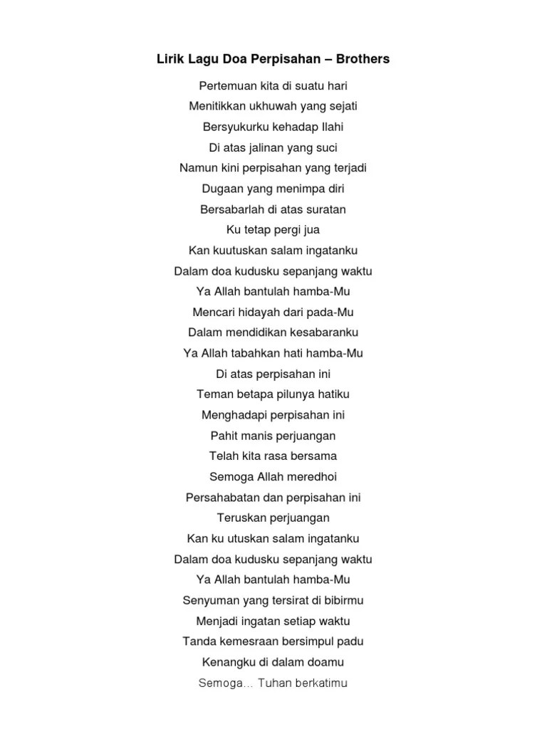 Lirik Doa Perpisahan Soal Tematik