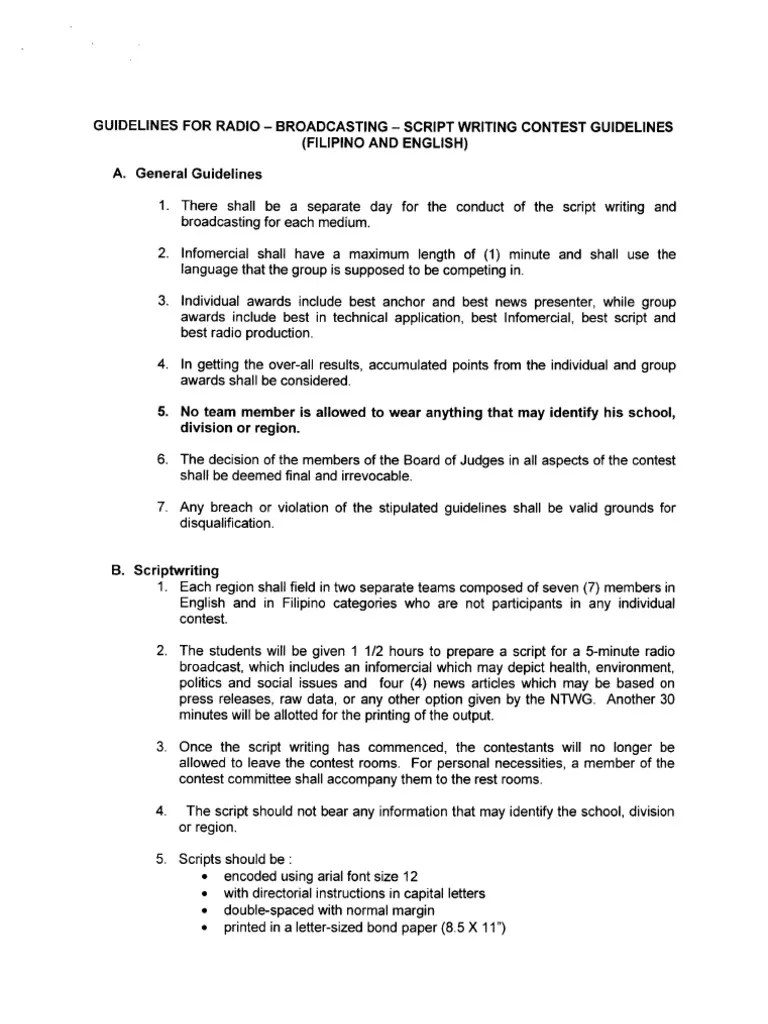 Radio Broadcasting Script Writing Contest Guidelin