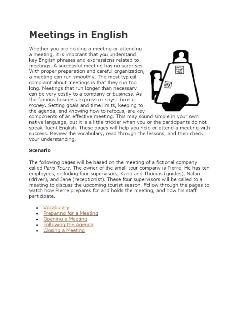 Meetings in English PDF Chairman Verb