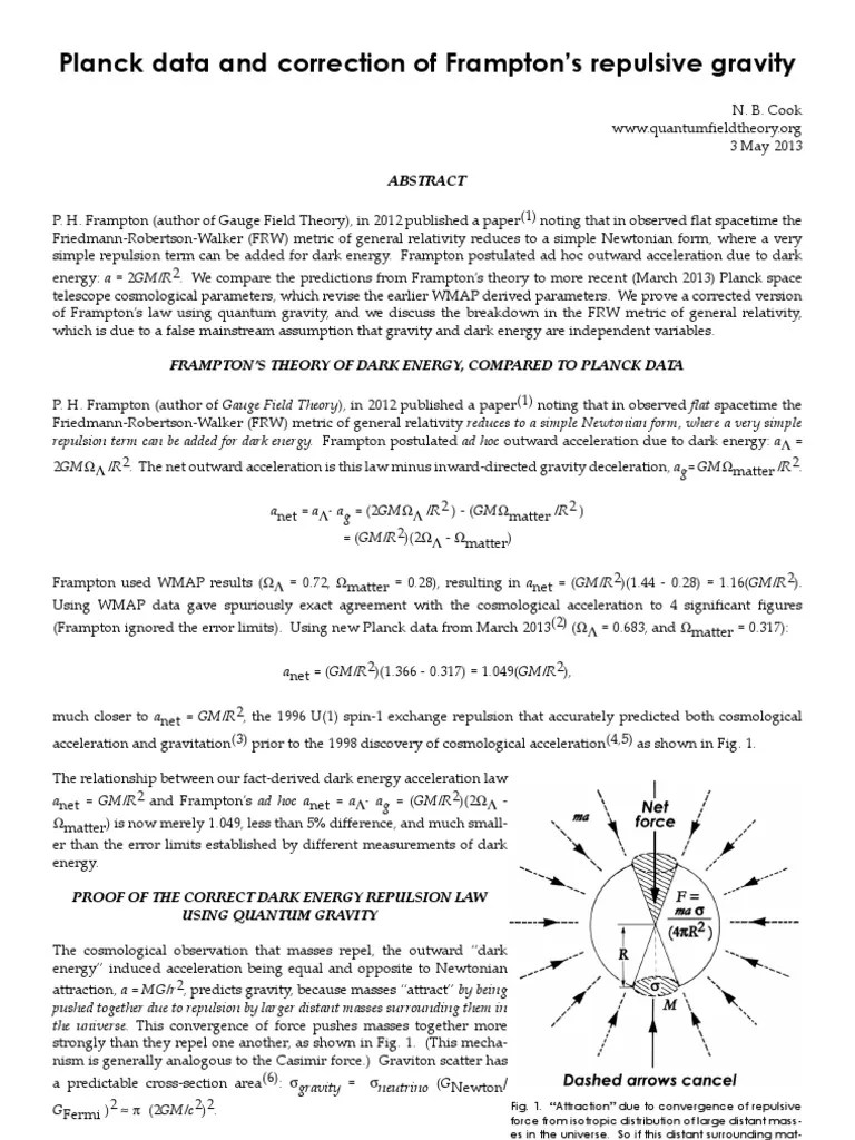Planck data and correction of Frampton’s repulsive gravity Dark