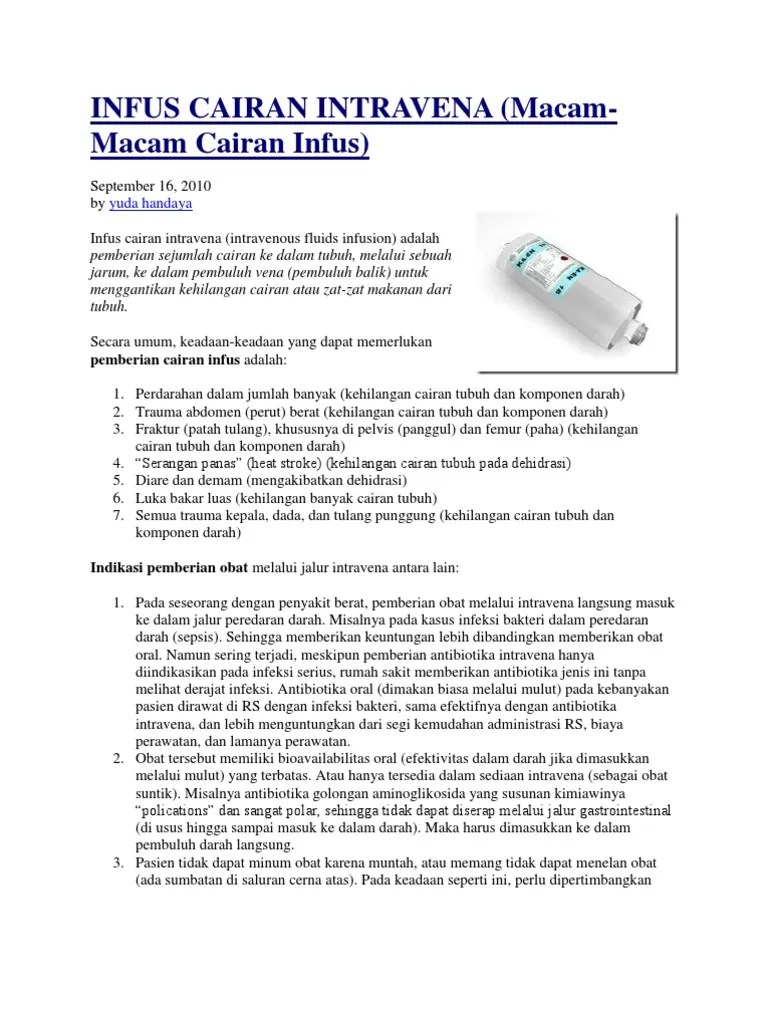 Macam Macam Cairan Infus Dan Indikasi | PDF