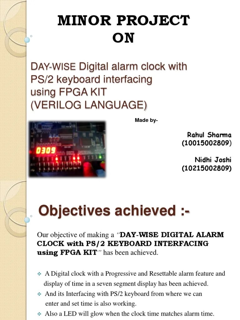 Minor Project ON D Digital Alarm Clock With PS/2 Keyboard Interfacing