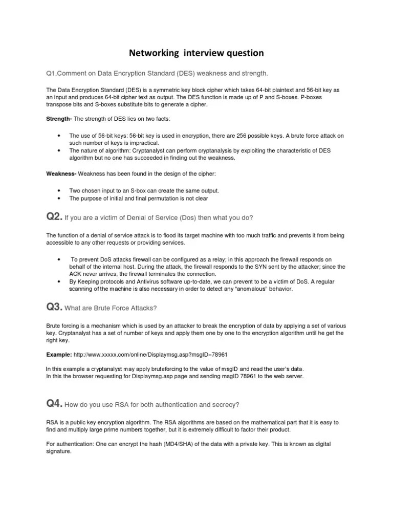 Networking Interview Question PDF Protocols Computer Network