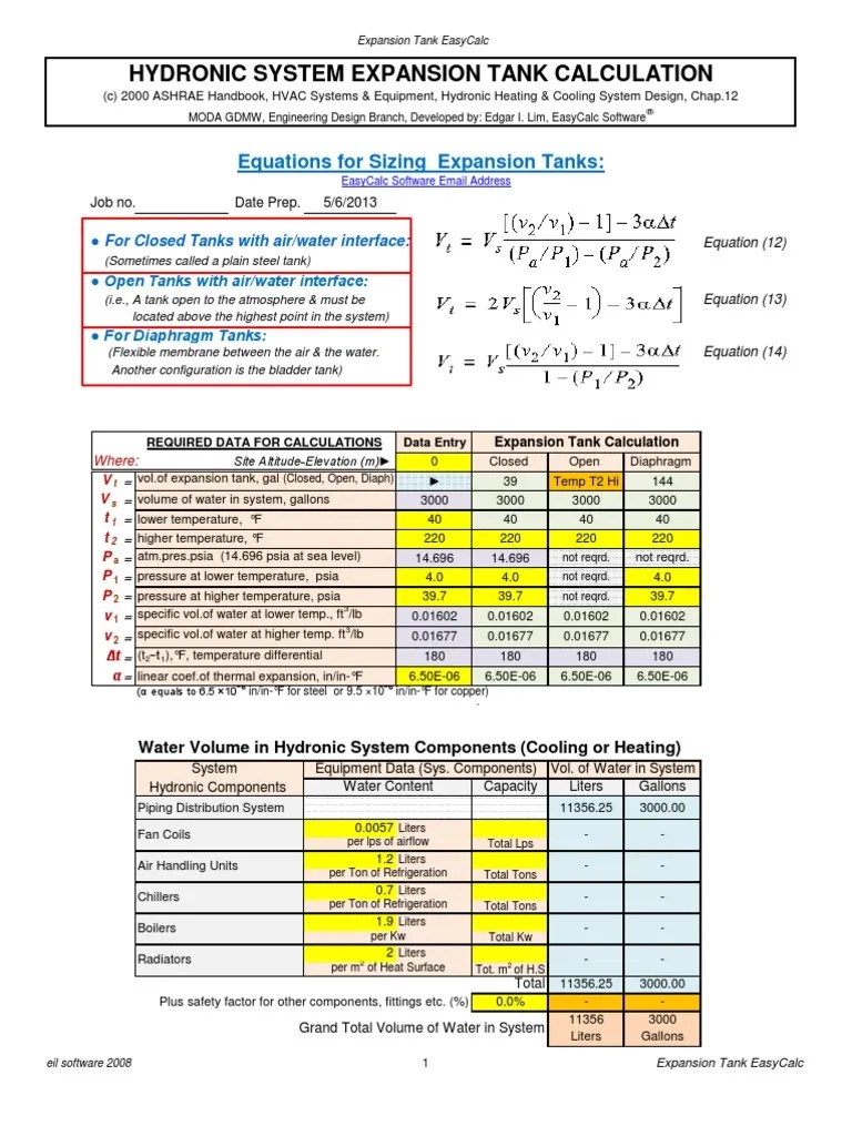 Thermal Expansion Tank Sizing Chart