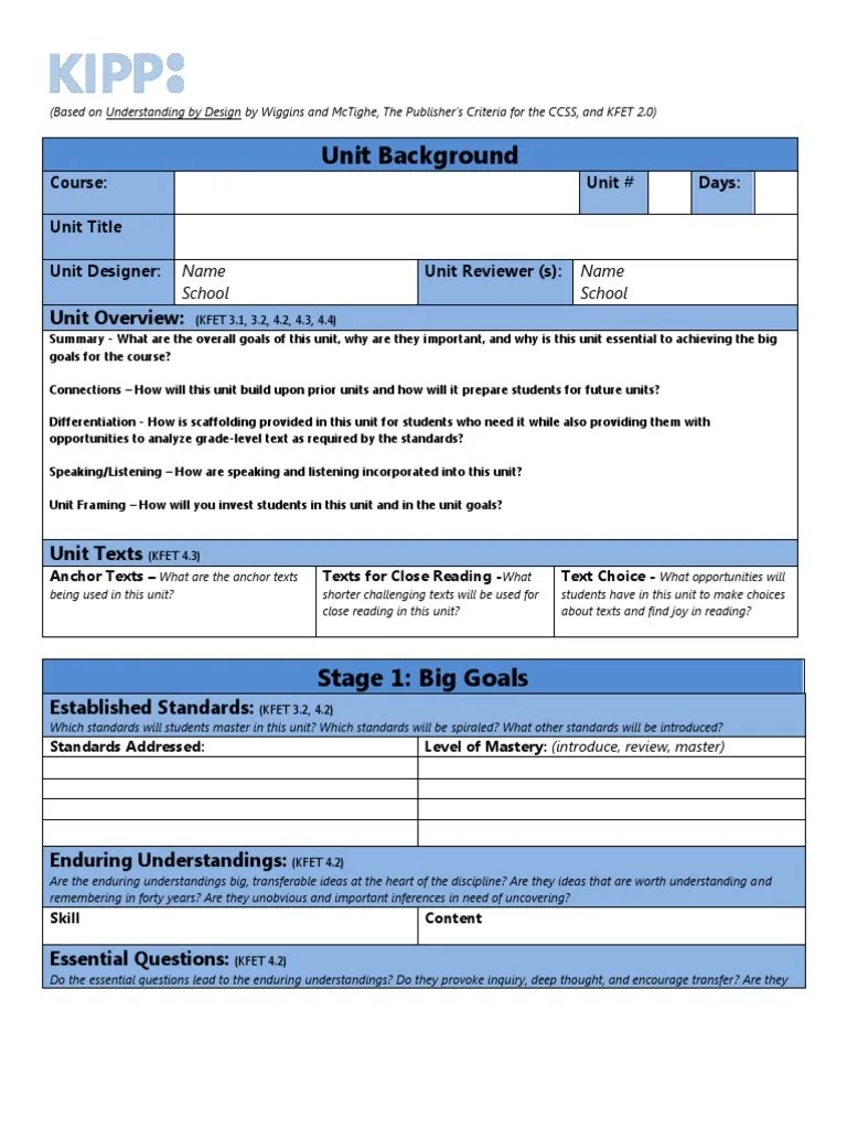 Kipp Ela Unit Plan Template Educational Assessment Vocabulary