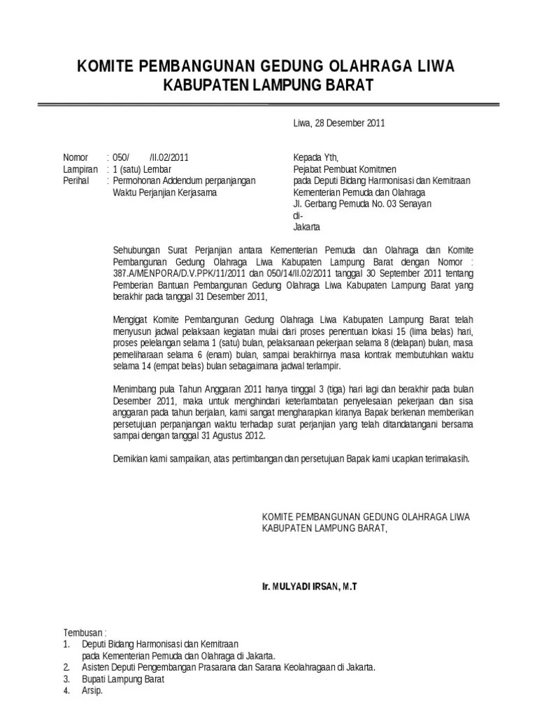 2 7+ contoh surat lamaran kerja sederhana. Contoh Surat Addendum Perpanjangan Waktu Pekerjaan Contoh Surat