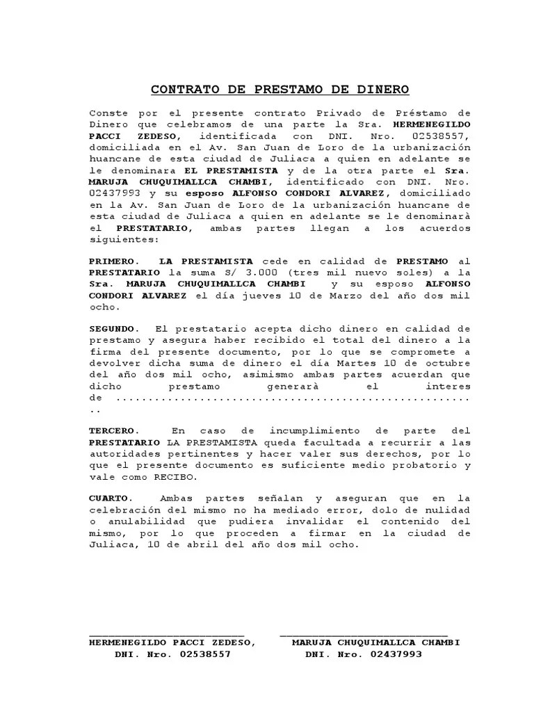 Modelo Contrato de Prestamo de Dinero