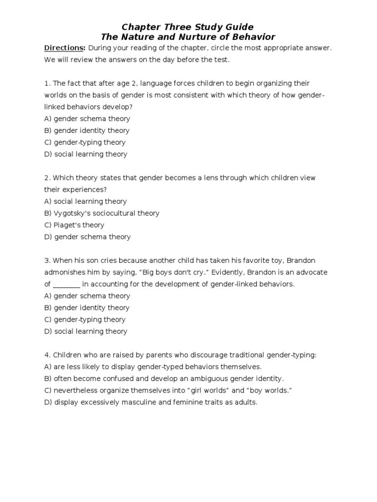 AP Psychology Chapter Three Study Guide Heritability Gender