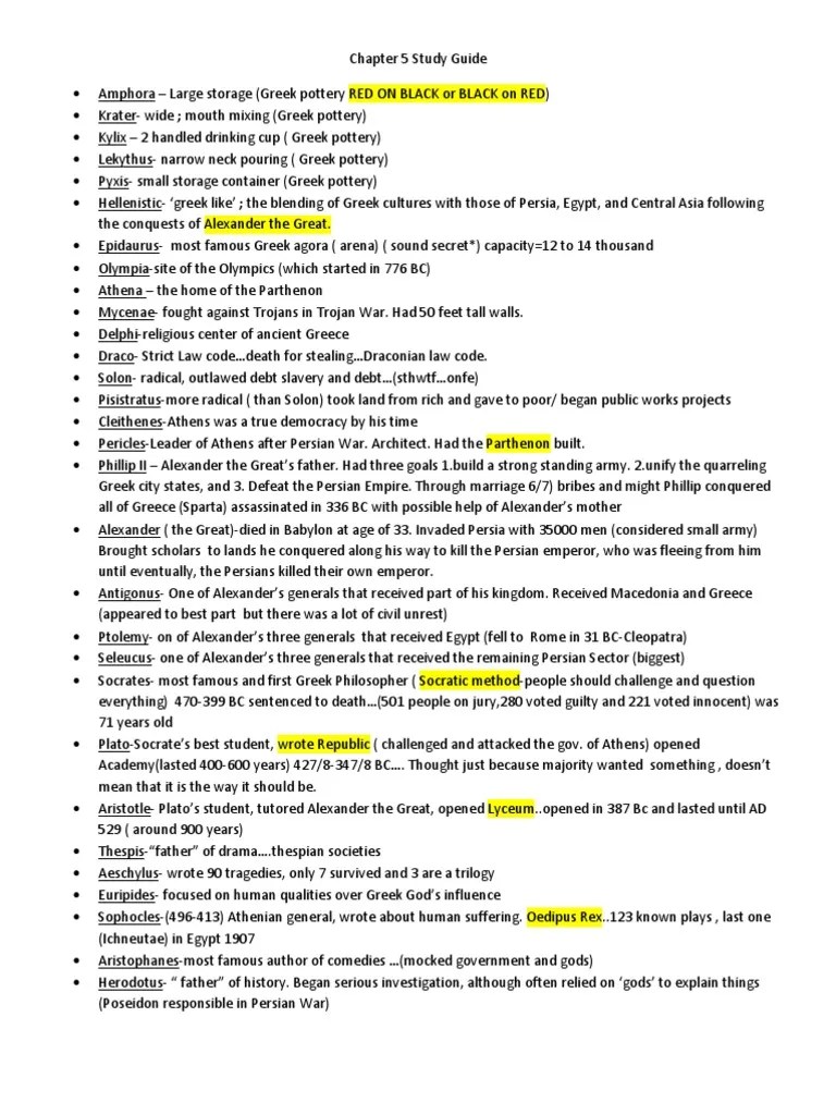 Chapter 5 Study Guide-9th Grade World History Honors Pt II | Ancient