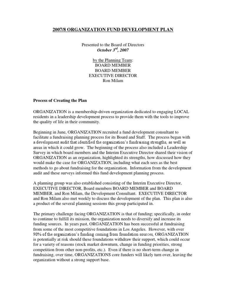 Sample Fund Development Plan Fundraising Grant Writing