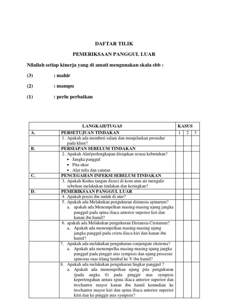 DAFTAR TILIK Pemeriksaan Panggul