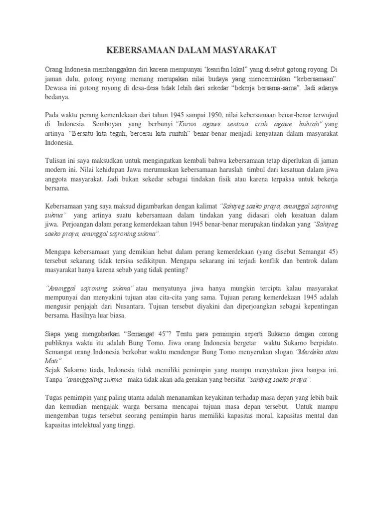 Kebersamaan Dalam Masyarakat | PDF