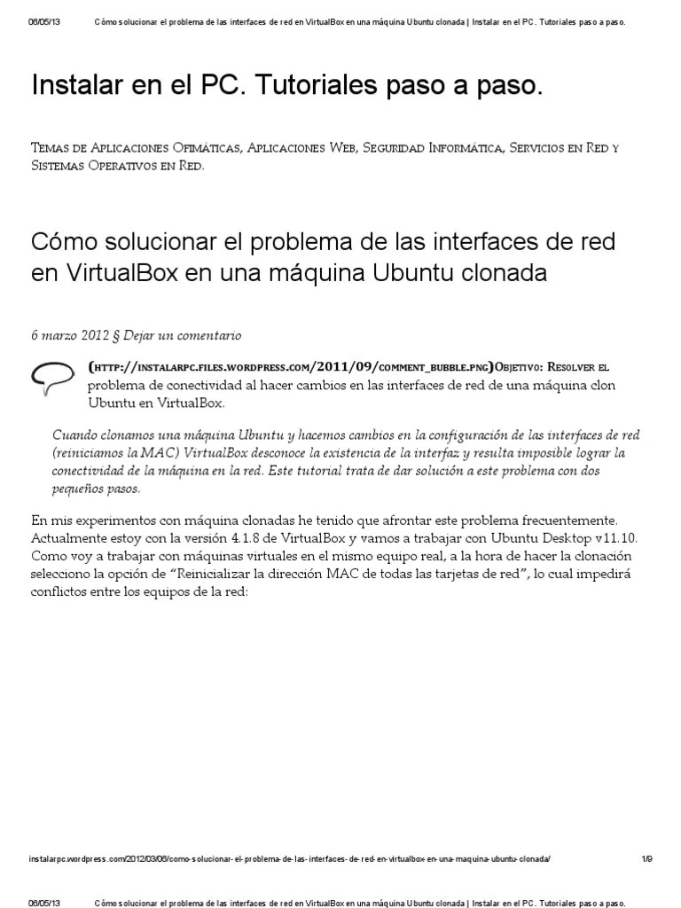 Cómo Solucionar El Problema de Las Interfaces de Red en VirtualBox PDF